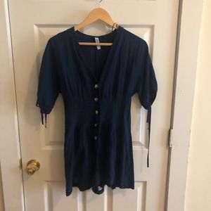 Zara Blue Linen Romper - this season